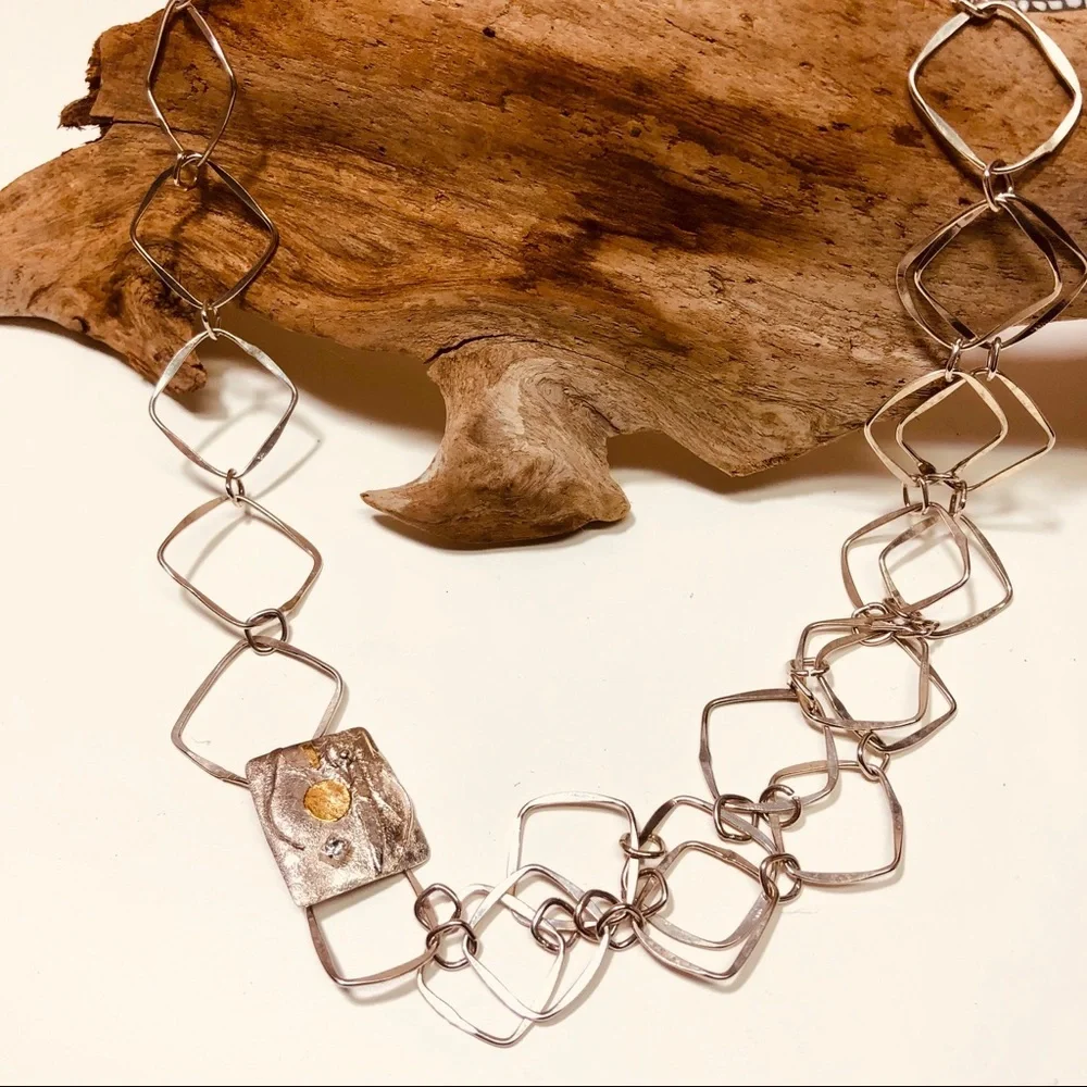 Handmade, sterling silver, long necklace - Picture 1 of 3